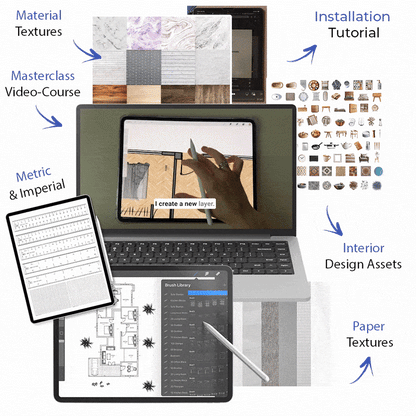 Create Stunning Interiors in Half the Time
Over 4,500 design tools. A complete design toolkit to sketch, plan, and visualize interiors — faster, smarter, and with professional results, right inside your favorite app.

Compatible with iPad, Windows &amp; Android.
All assets are organized for speed, clarity, and professional results in any creative app.