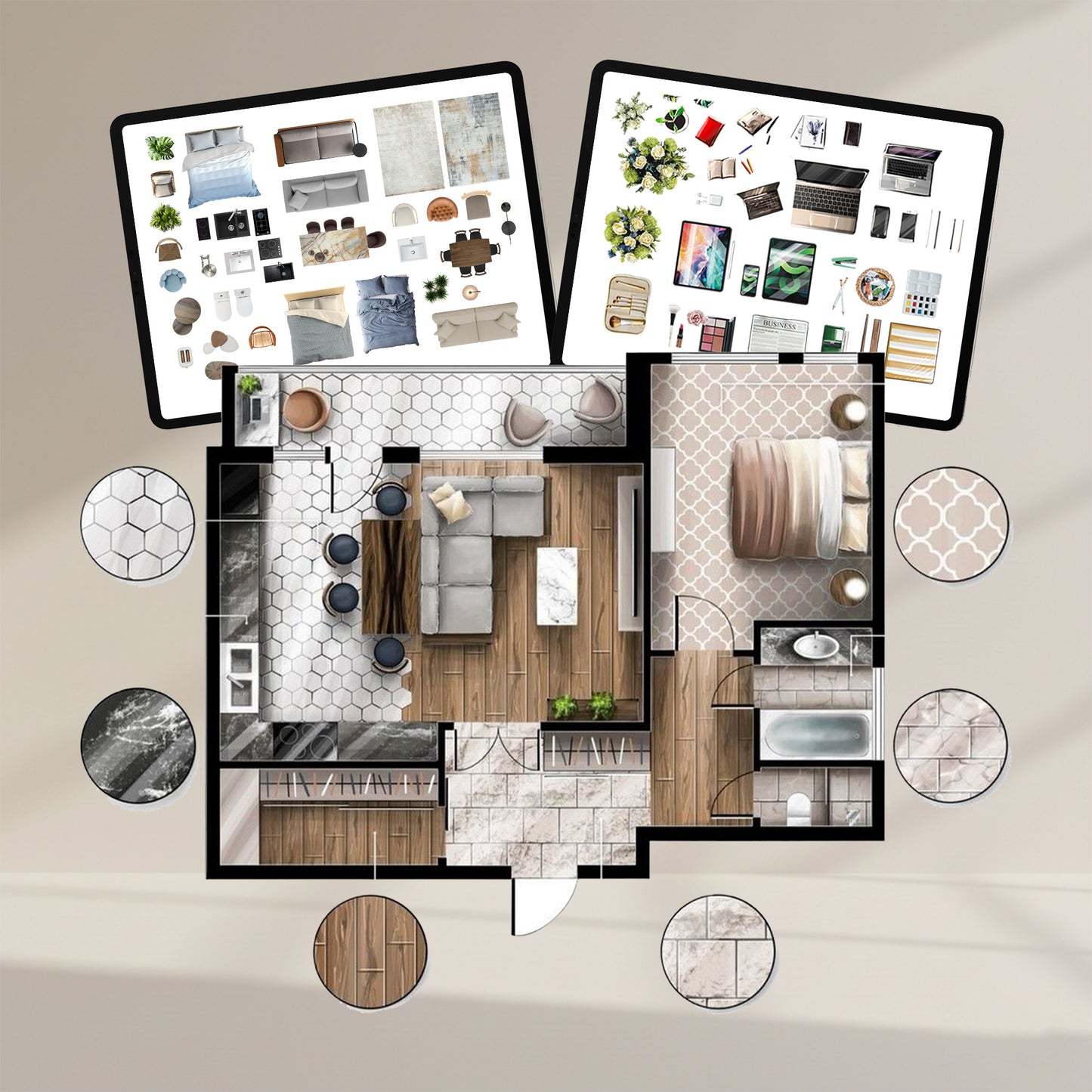 Procreate Interior Design Professional bundle Over 4,500+ Assets