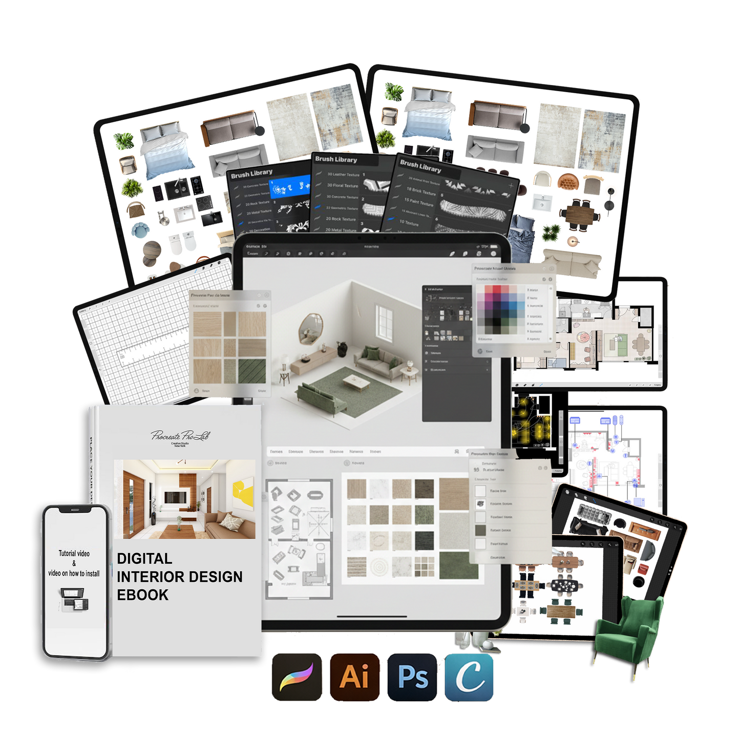 Procreate Interior Design Professional bundle Over 4,500+ Assets